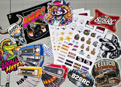 828RC Sticker Pack with Banner & Keychain | RC Crawler, Off-Road & Automotive Gift Pack