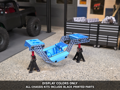 Blue carbon rail chassis display with disclaimer