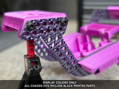 Purple carbon rail close-up, colored printed parts are display only