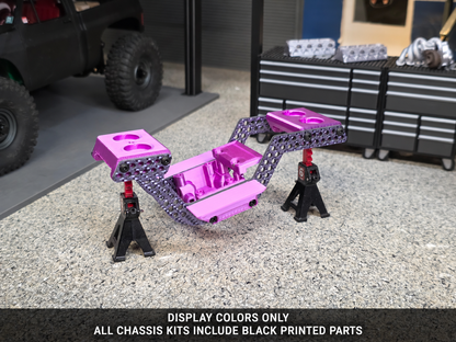 Purple carbon rail chassis display with disclaimer