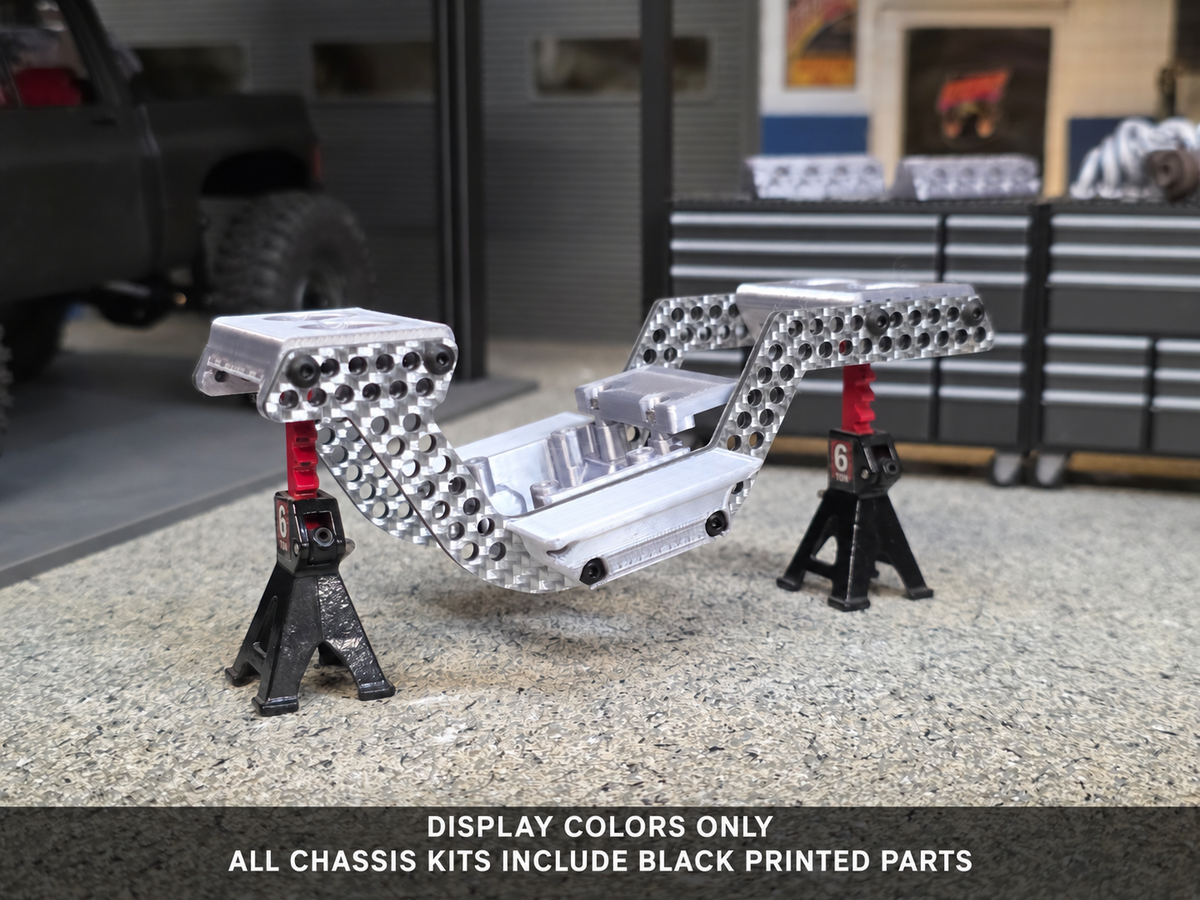 Silver carbon rail chassis display with disclaimer